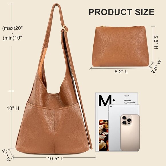 Soft Slouchy Hobo Handbag – Vegan Leather Tote with Detachable Pouch, Fall Style - Picture 4 of 7